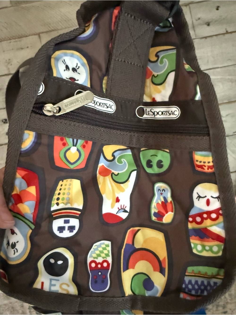 Lesportsac Brown Tote with Colorful Matryoshka Doll Print - Picture 3 of 3